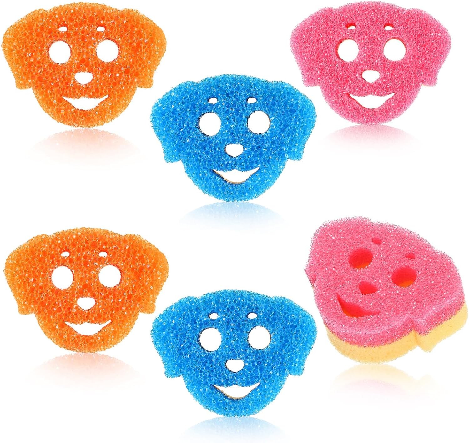 6 Pcs Dog Dual Sided Scrub Sponge Cleaning Sponges Cute Temperature Sensitive