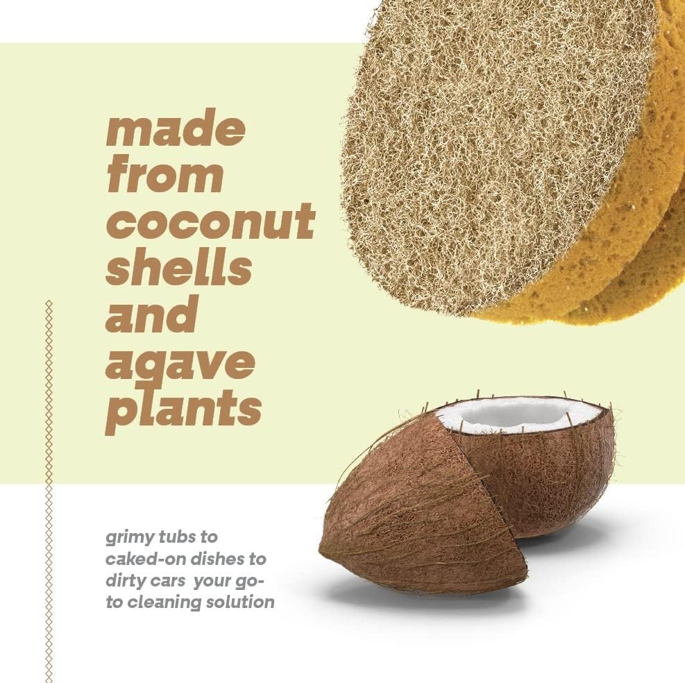 Natural Scouring Pads, Eco Friendly Scrubbing Sponges for Kitchen Cleaning and