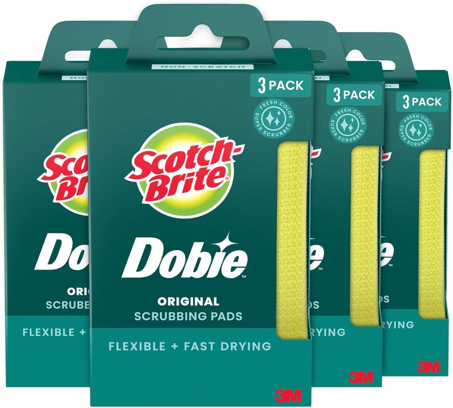 Dobie Non-Scratch All-Purpose Scrub Pads, 12 Total Pads (6 Packs of 2), Reusable