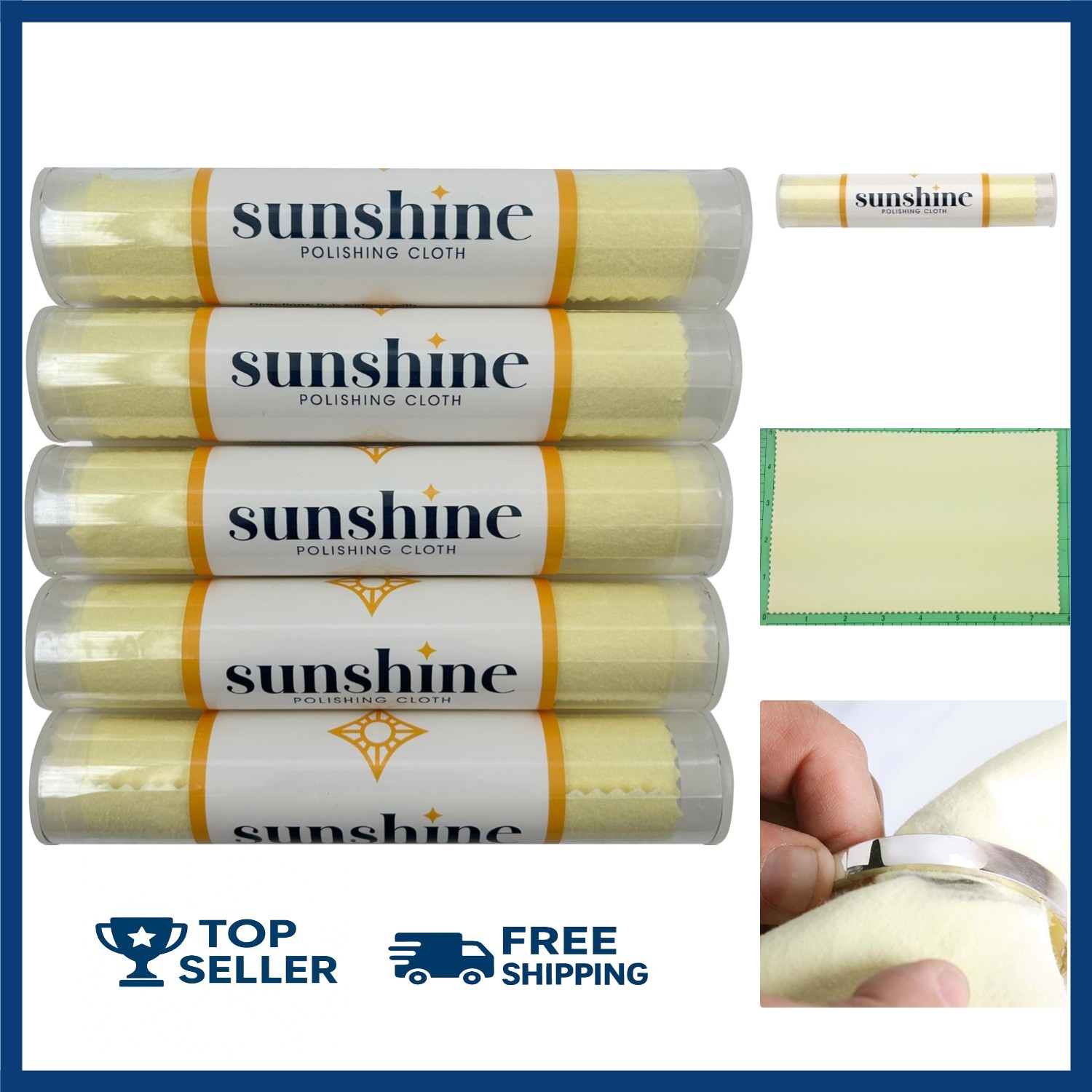 Sunshine 5 Polishing Cloths Jewelry Cleaner Tube Silver Brass Gold Copper,