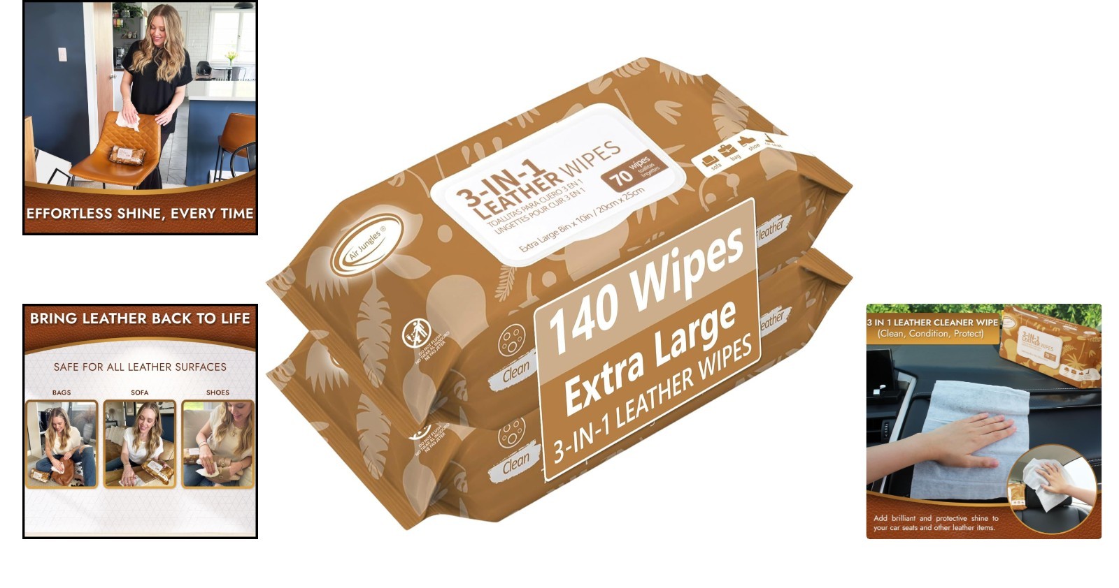 Extra Large 140 Count Leather Care Wipes – Lint-Free, Residue-Free Formula