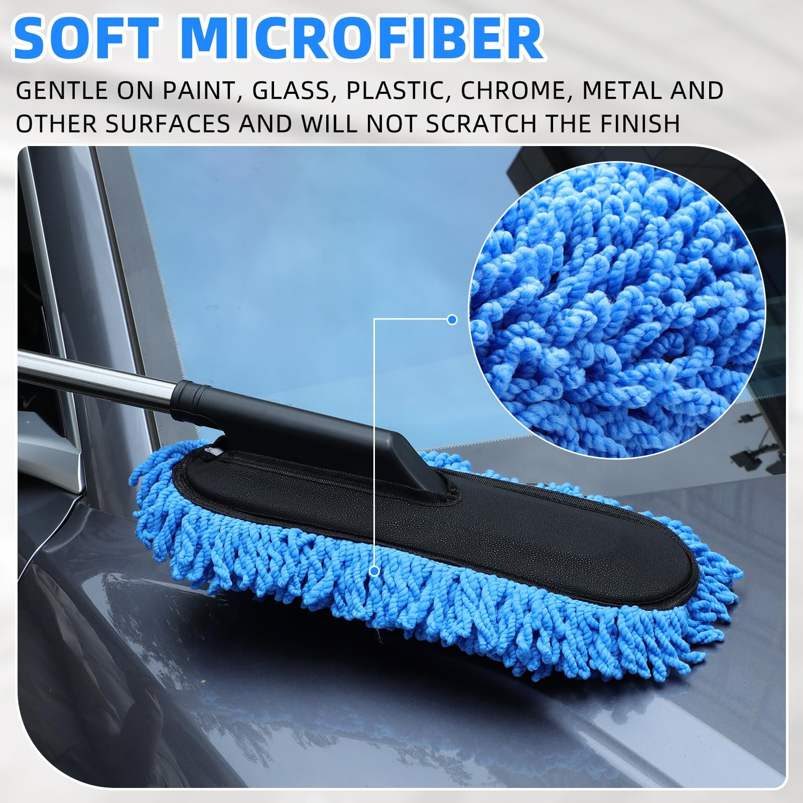 4 Pack Large Microfiber Car Duster with Extendable Handle for Interior Exterior