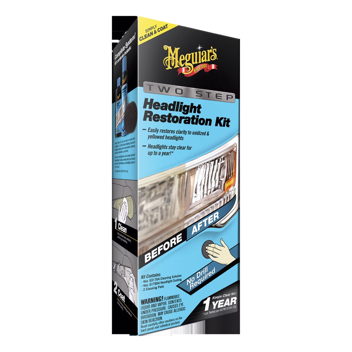 Meguiars G2970 Two-Step Headlight Restoration Kit, 28.8% VOC Content, Lime, Lem