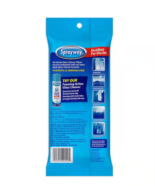 Sprayway SW199R Ammonia-Free Glass Cleaner Wipes Fresh Scent 20 Count