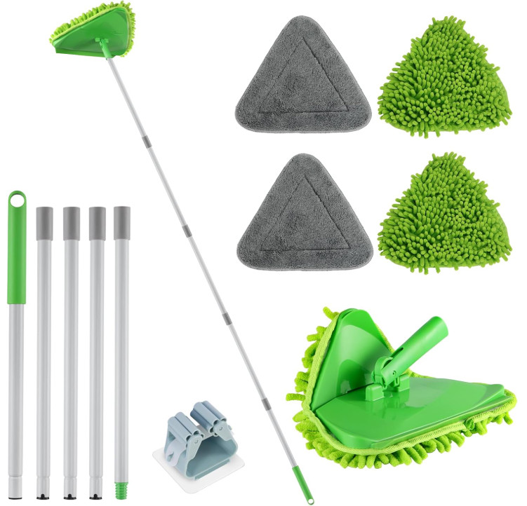 Mopa Triangular Limpia Paredes 82” Mango Largo Microfibra Verde, Nuevo
