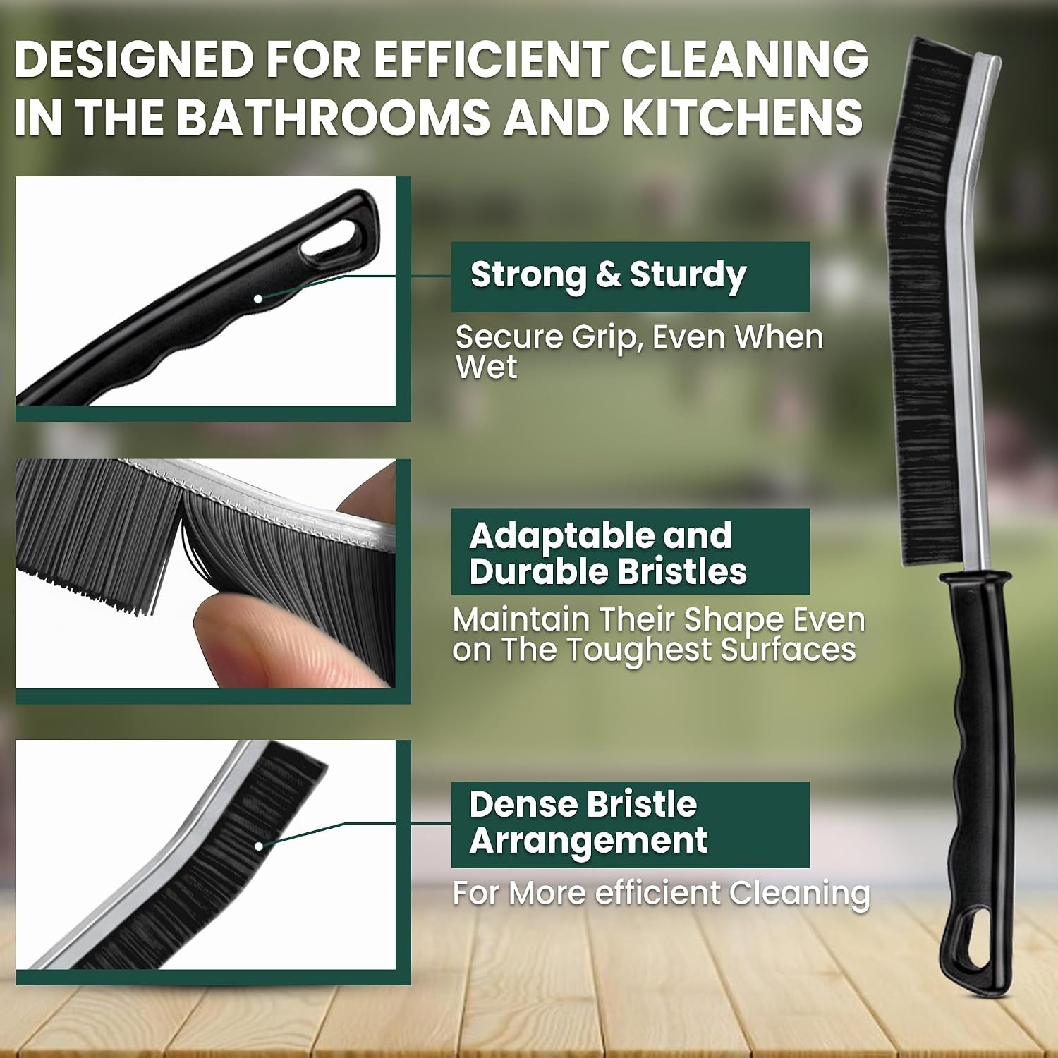 Crevice Cleaning Brush Set – 3Pcs Hard Bristle Cleaning Tools (2 Black & 1