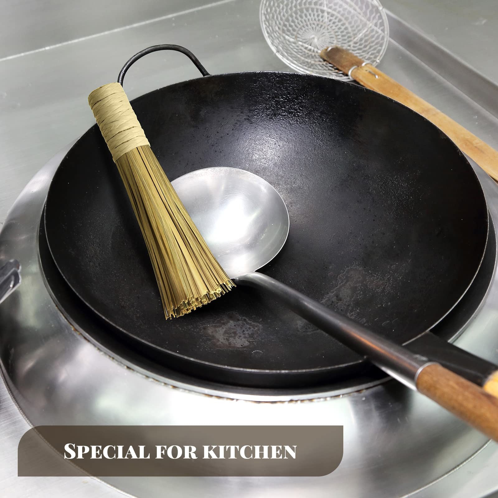 2 Pcs 12 Inches Wok Brush Kitchen Cleaning Brush Pot Scraper Scrubber Dish Pa…