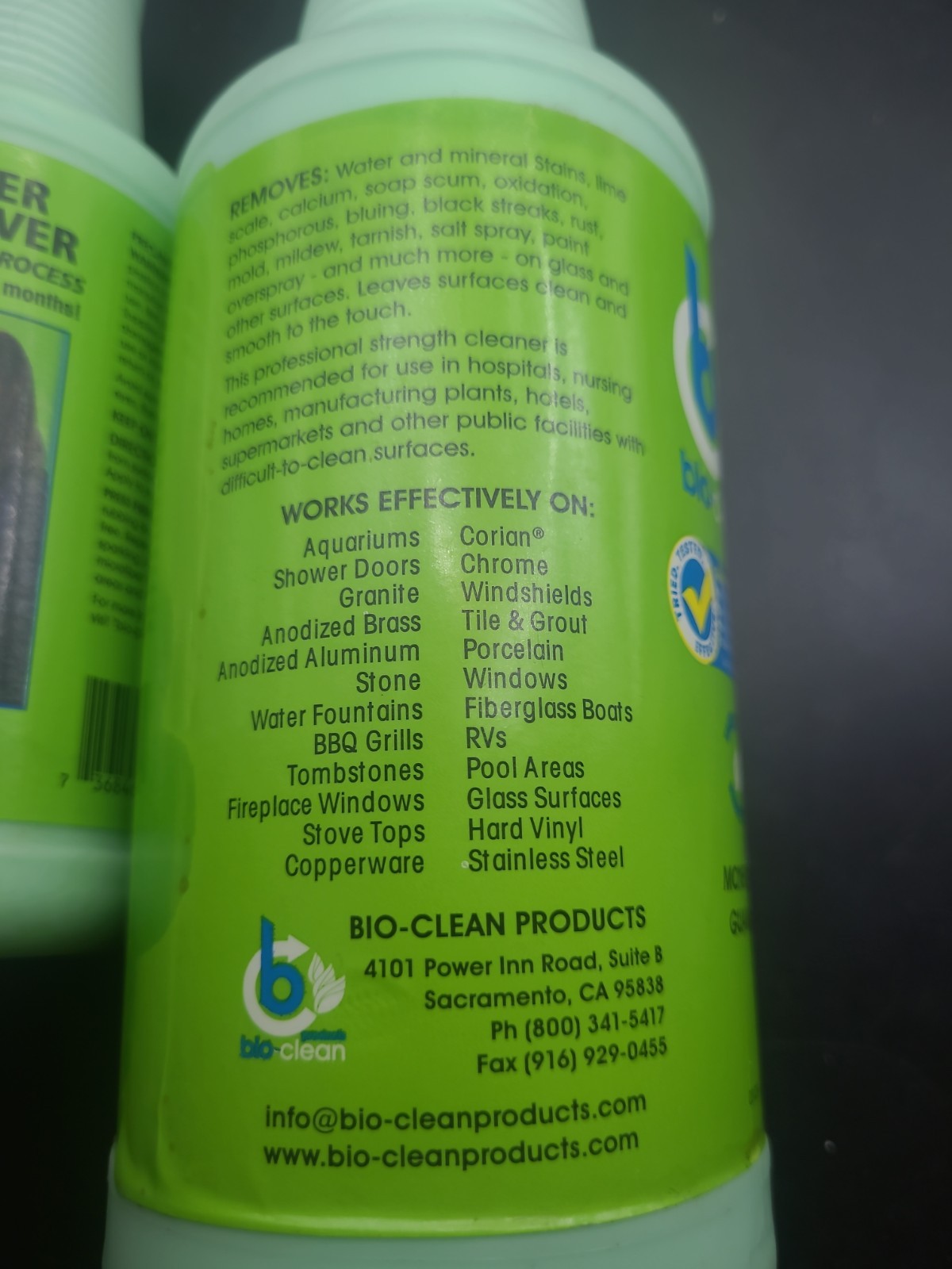 2 X Bioclean Hard Water Stain Remover 20.3 Oz. & 40 Oz. Bottles THE GREEN STUFF