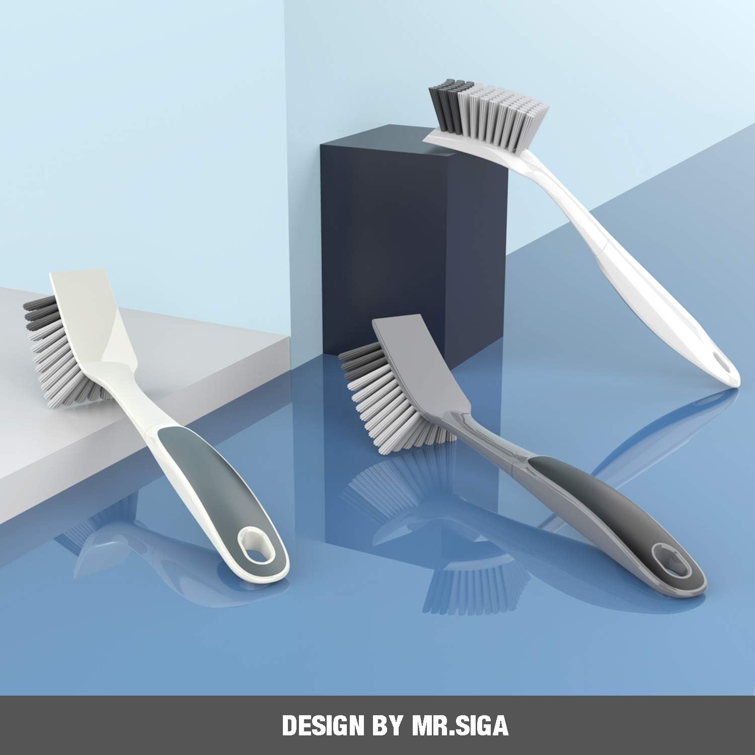 Dish Brush with Non Slip Handle Built-in Scraper, Scrub Brush for Dish, Pans,…