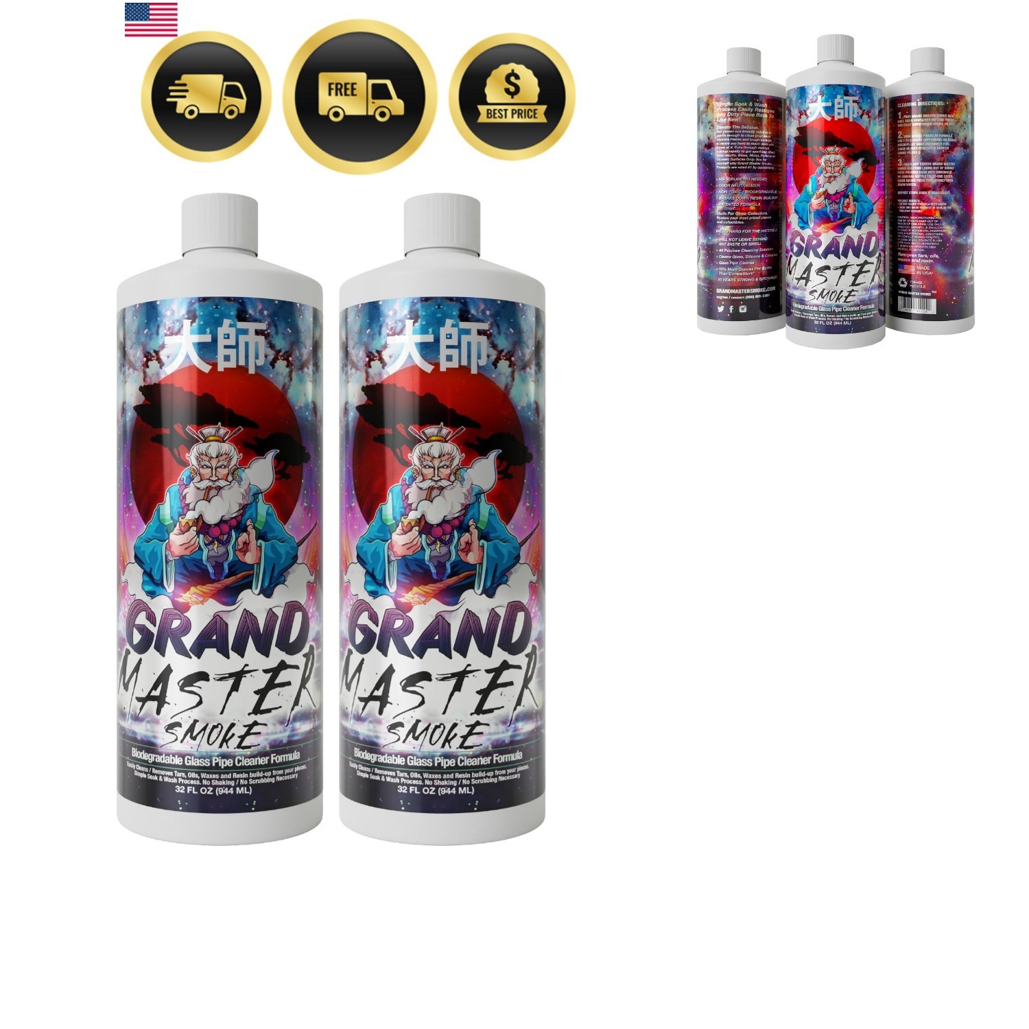 64oz / 2 Pack Soak & Wash Bundle Glass Pipe Cleaner – Cleanse, Deodorize, Res…