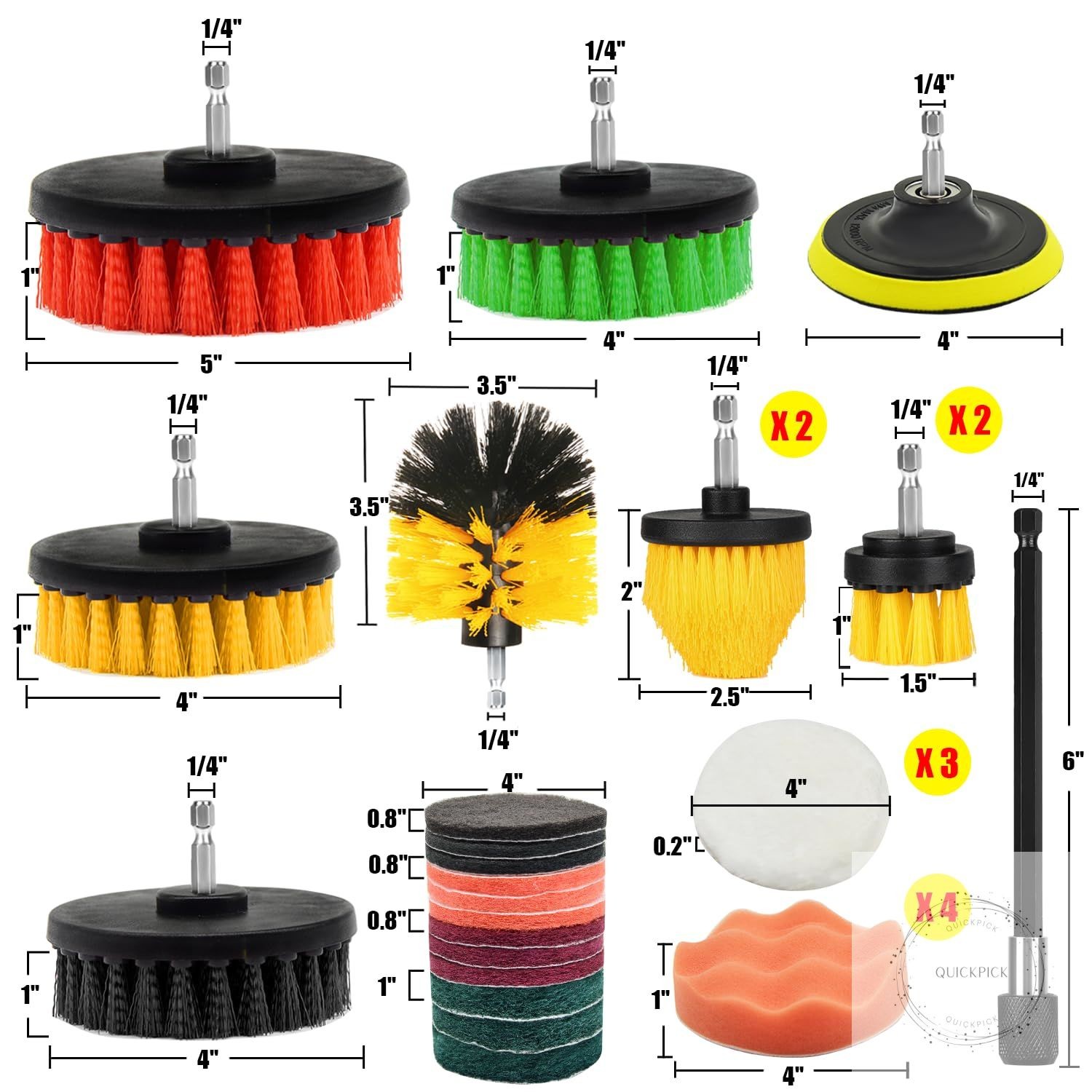 30Pcs Drill Brush Attachment Set,Drill Scrubber Brush Kit Include Scrub Pads, Sp