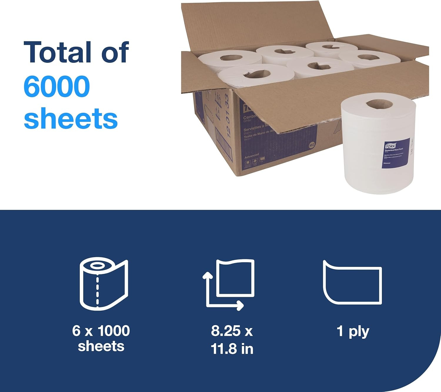 Centerfeed Paper Wiper White M2, High Absorbency, 6 X 1000 Sheets, 120133