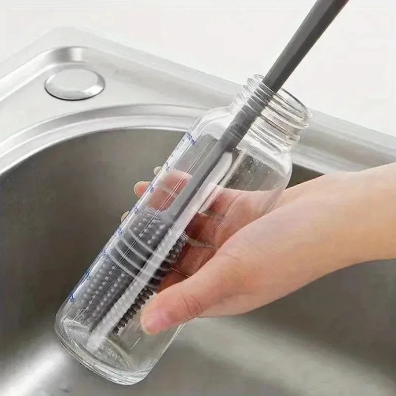 Silicone Milk Bottle Brush Cup Scrubber Glass Cleaner Kitchen Cleaning Tool Long