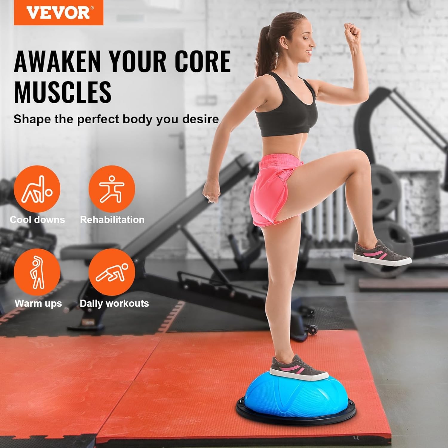 VEVOR Half Exercise Ball Trainer, 23/26 inch Balance Ball Trainer, 1500lbs Cap