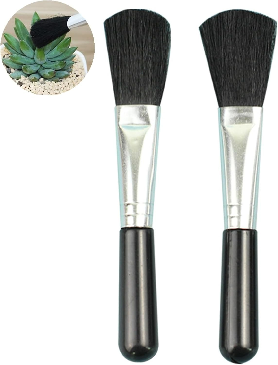 Elegant Black 2-Pc Duo: Plant Leaf Cleaner & Miniature Moss Brush for Gardens