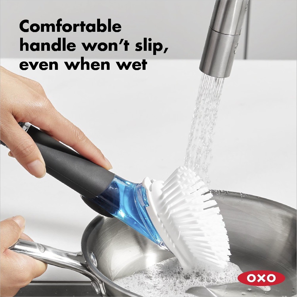 Soap Dispensing Dish Brush with Lever Handle Long Lasting Kitchen Cleaning