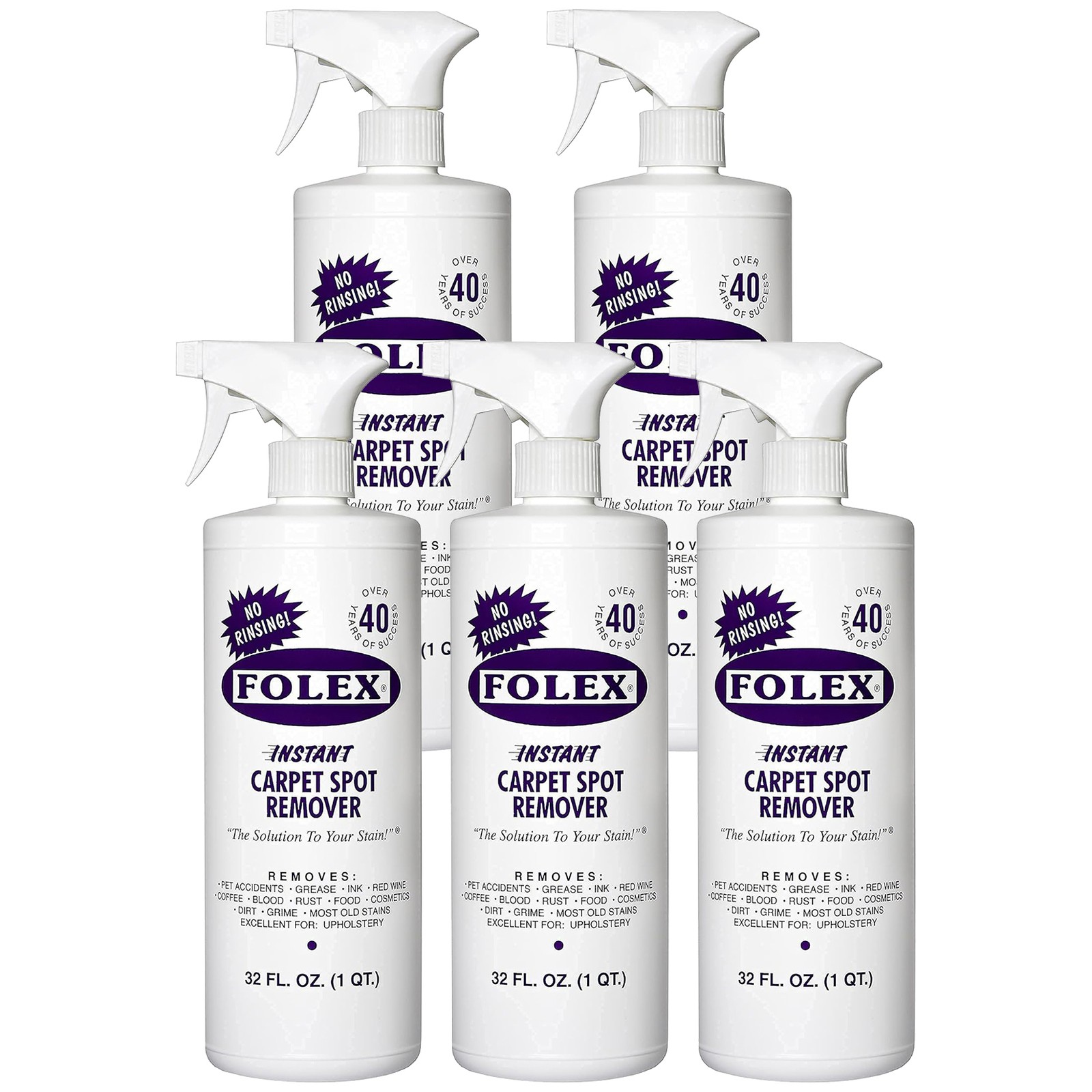 5 Pack Folex Instant Carpet Spot Remover – 32 oz – Removes Pet Accidents, Grease