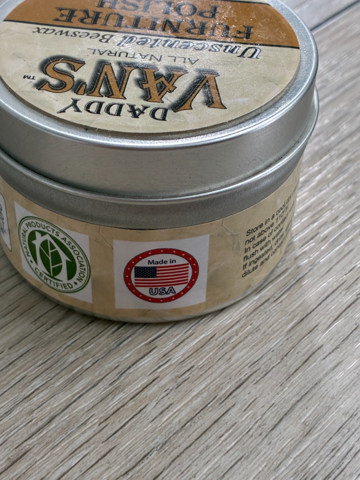 Daddy Vans All Natural Beeswax Olive Oil Carnauba Furniture Polish Unscented 5oz
