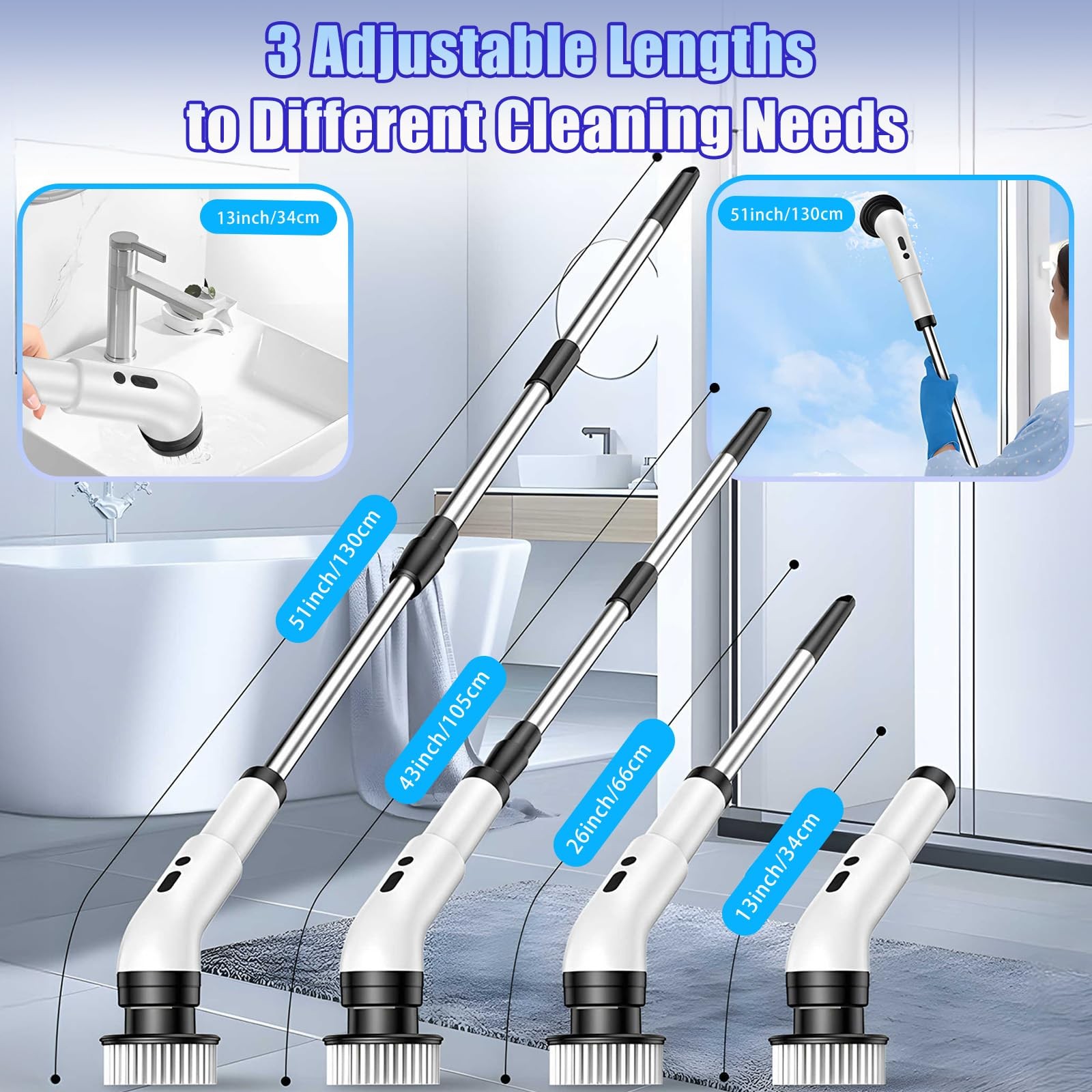 Electric Spin Scrubber, Cordless Bathroom Scrubber Brush with 9 Replaceable H…
