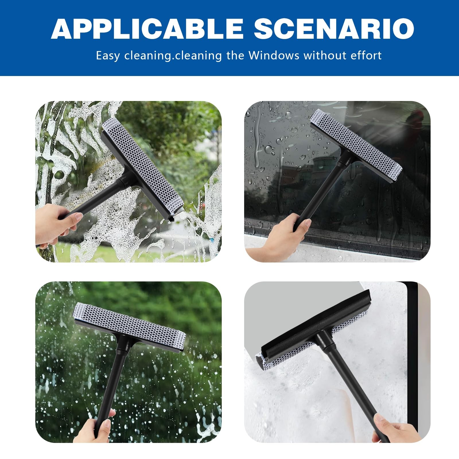 15.9in Window Squeegee 2 in 1 Car Glass Cleaner Sponge Stainless Steel Shower