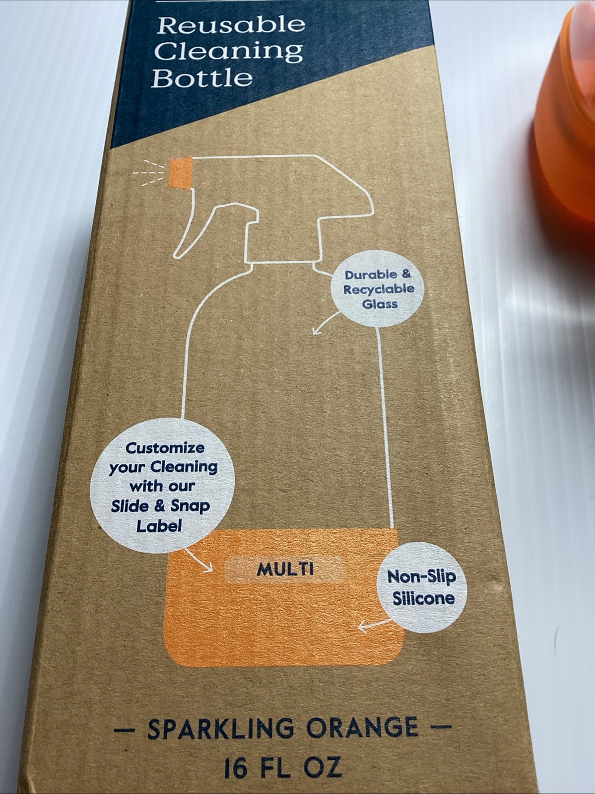 Grove Co Reusable Cleaning Glass Spray Bottle – Sparkling Orange – 16 Fl Oz NIB