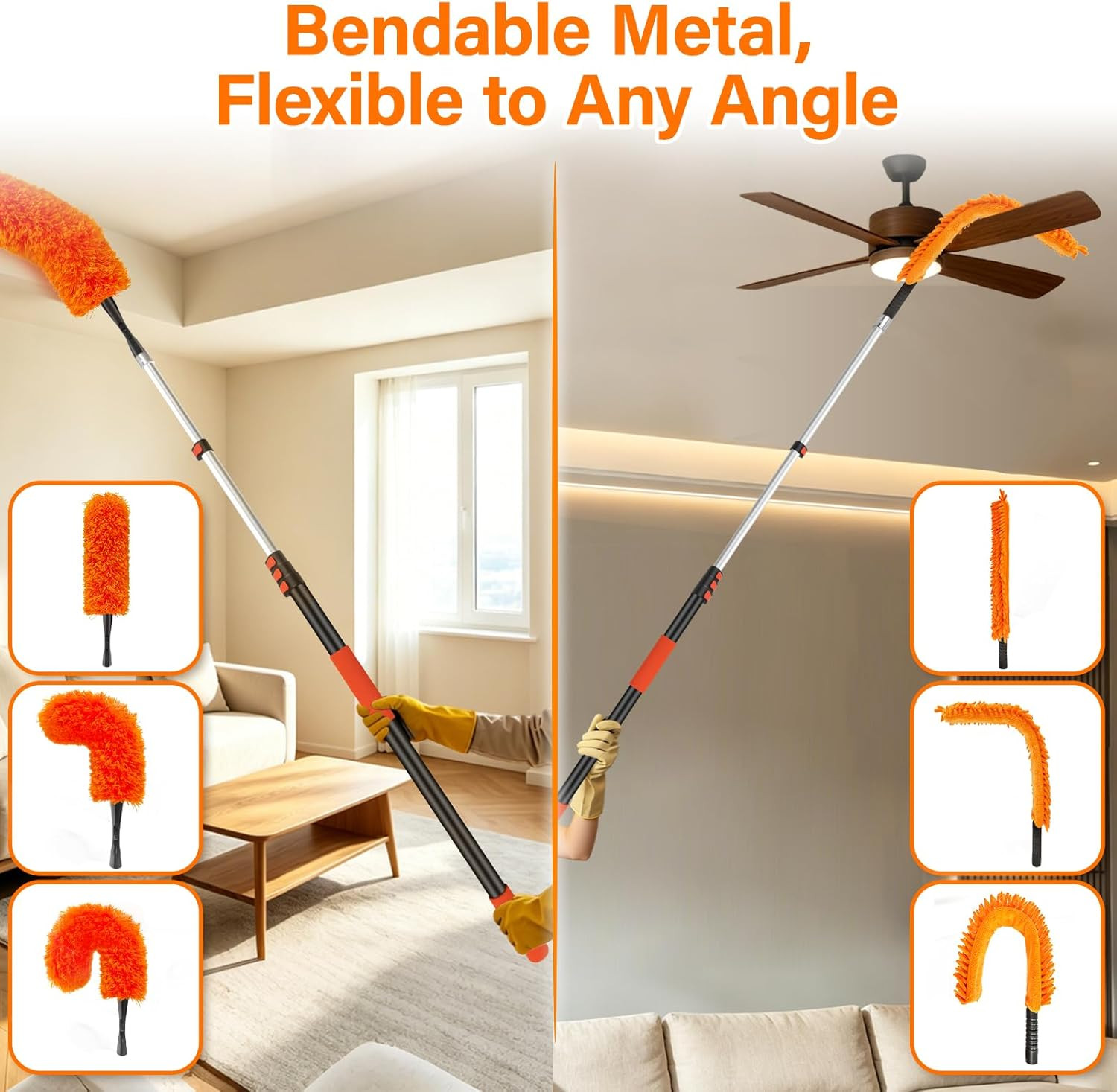 26FT High Reach Duster with Extension Pole 5-20FT, 4-In-1 Cleaning Kit with Univ