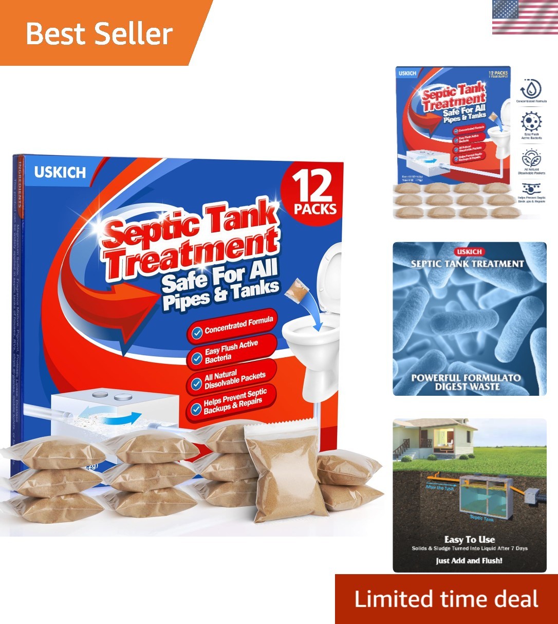 Septic Tank Treatment – 1 Supply of Dissolvable Easy Flush Live Bacteria