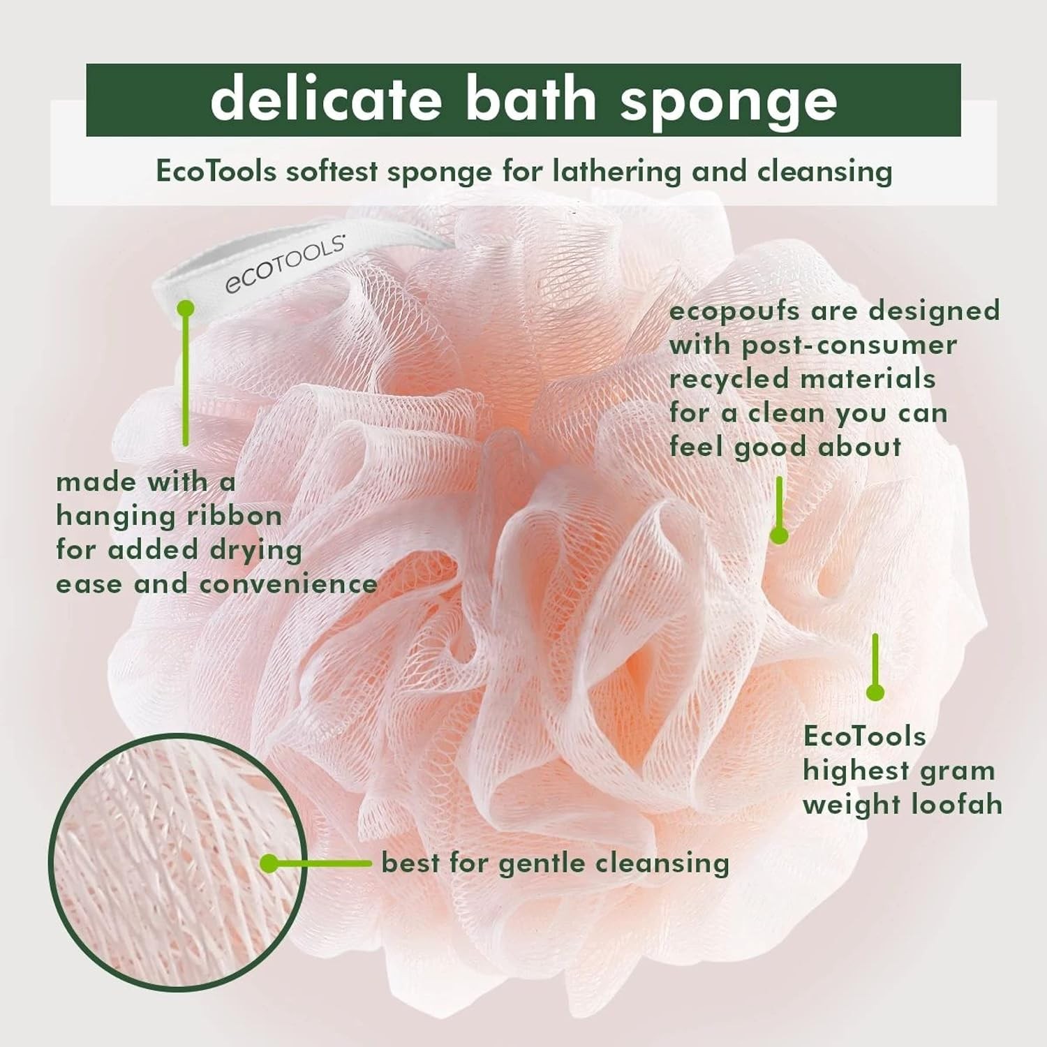 EcoPouf Bath Spon Set, Soft Recycled Netting Shower Poufs for