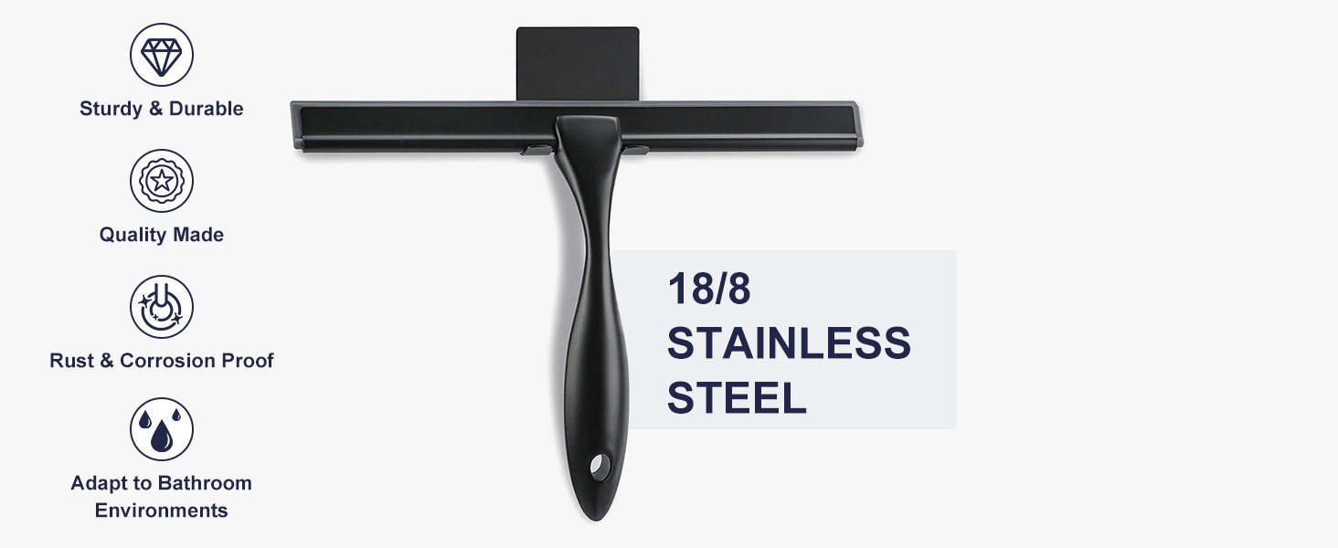 Shower Squeegee, 10-Inch Matte Black Squeegee, All-Purpose Stainless Steel