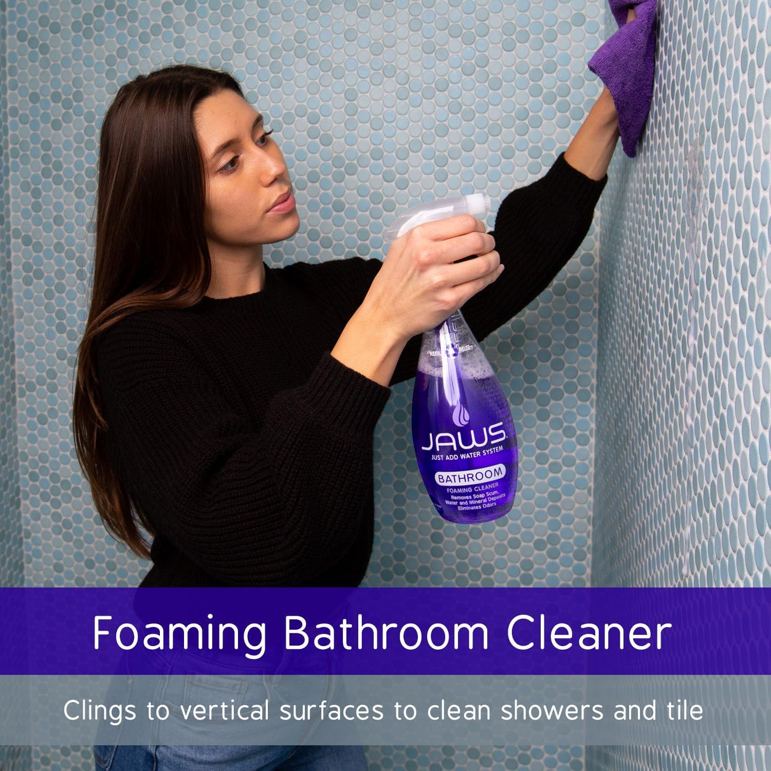 Foaming Bathroom Cleaner Bottle with 2 Refill Pods. Refillable Cleaning Supplies