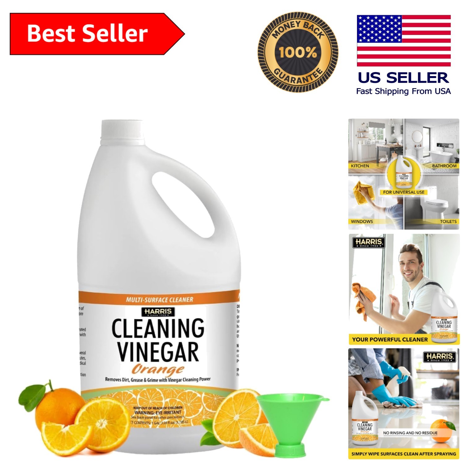 Natural 128oz Multi-Purpose White Vinegar Cleaner with Refreshing Orange Scent