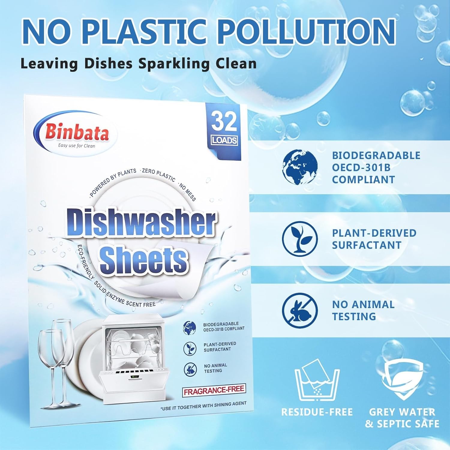 Plant-Based Dishwasher Detergent Sheets – 32 Loads, Non-Toxic and Plastic-Free
