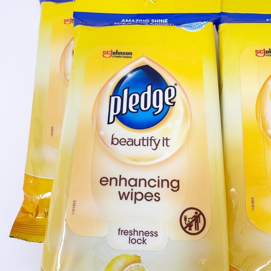 LOT of 4 Pledge Beautify It Enhancing Wipes 24 ct Packs Lemon Scent NEW