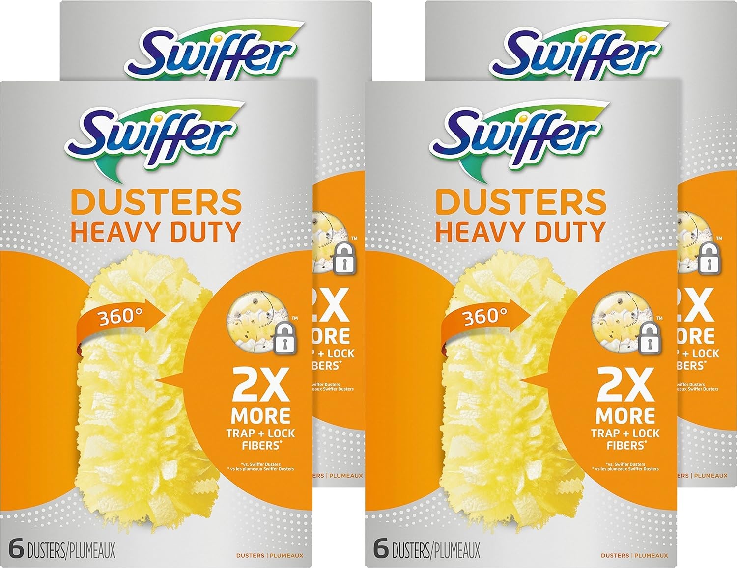 Swiffer 21620CT 360 Dusters Refill, Dust Lock Fiber, Yellow, 6/Box, 4 Box/Carton