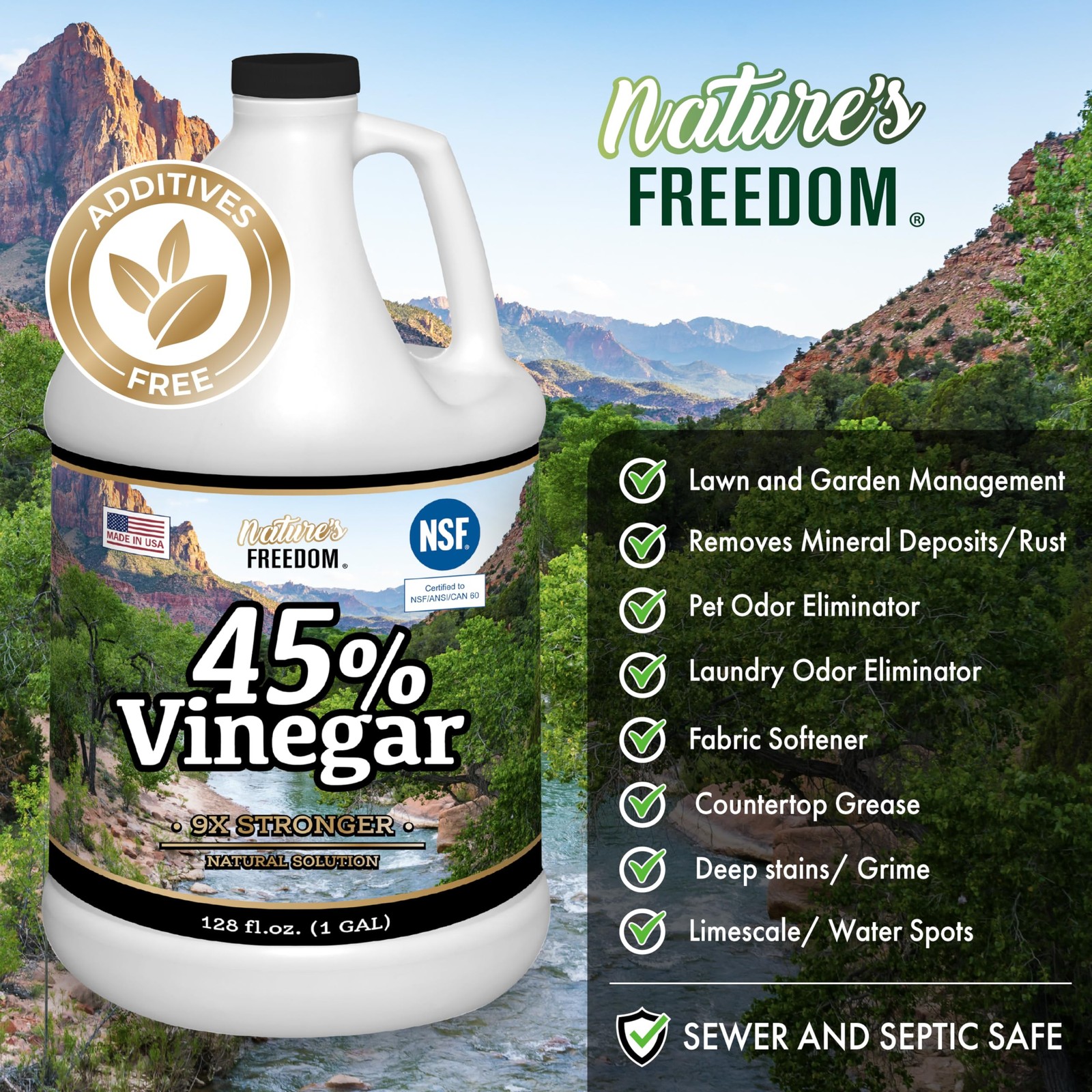 45% Concentrated Vinegar, NSF Certified, 1 Gallon – Dilutes to 9 Gallons – 9x…