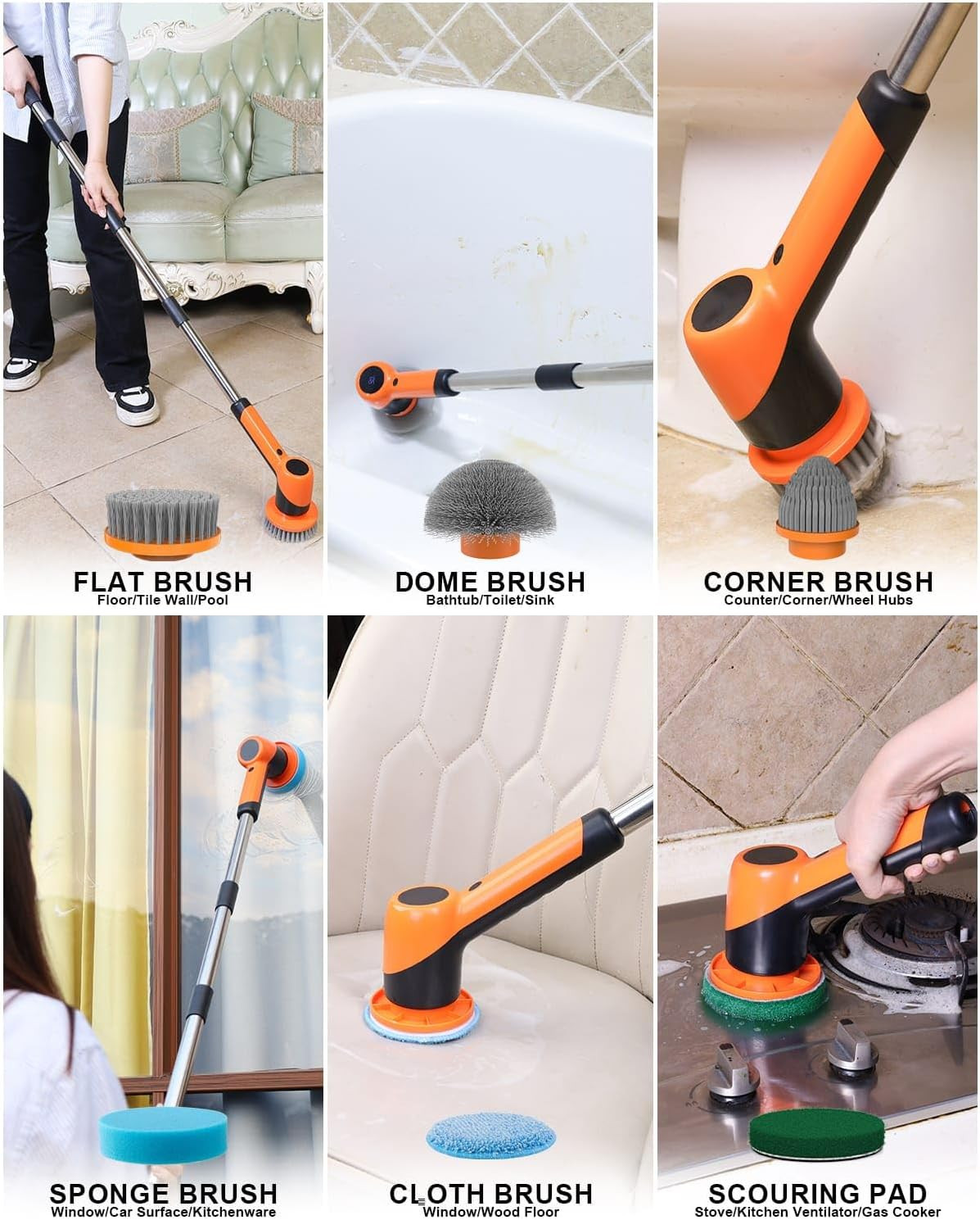 Electric Spin Scrubber for Bathroom – Cordless Brush Scrubber for Cleaning- IPX7