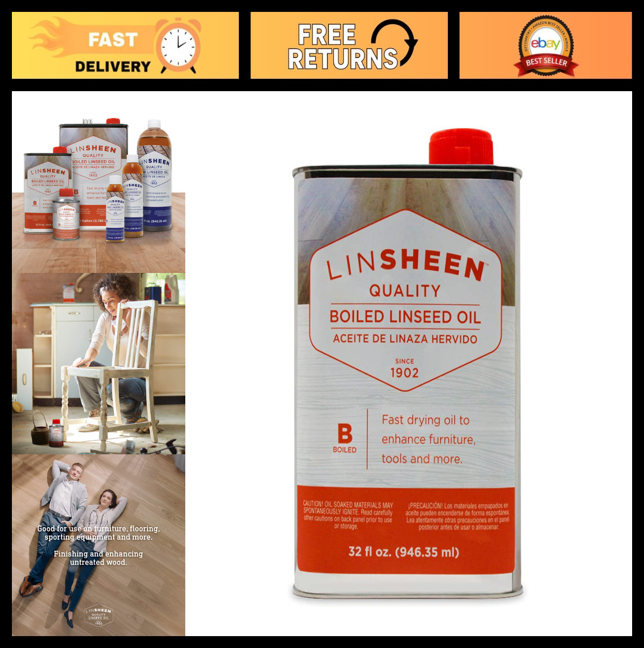 Fast Drying Boiled Linseed Oil – Wood Treatment for Furniture, Floors & Sports G