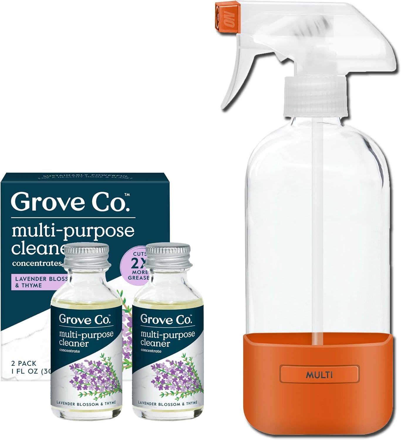 Multi-Purpose Cleaner, Refill Concentrate (2 X 1 Oz) + Glass Spray Bottle (16 Oz