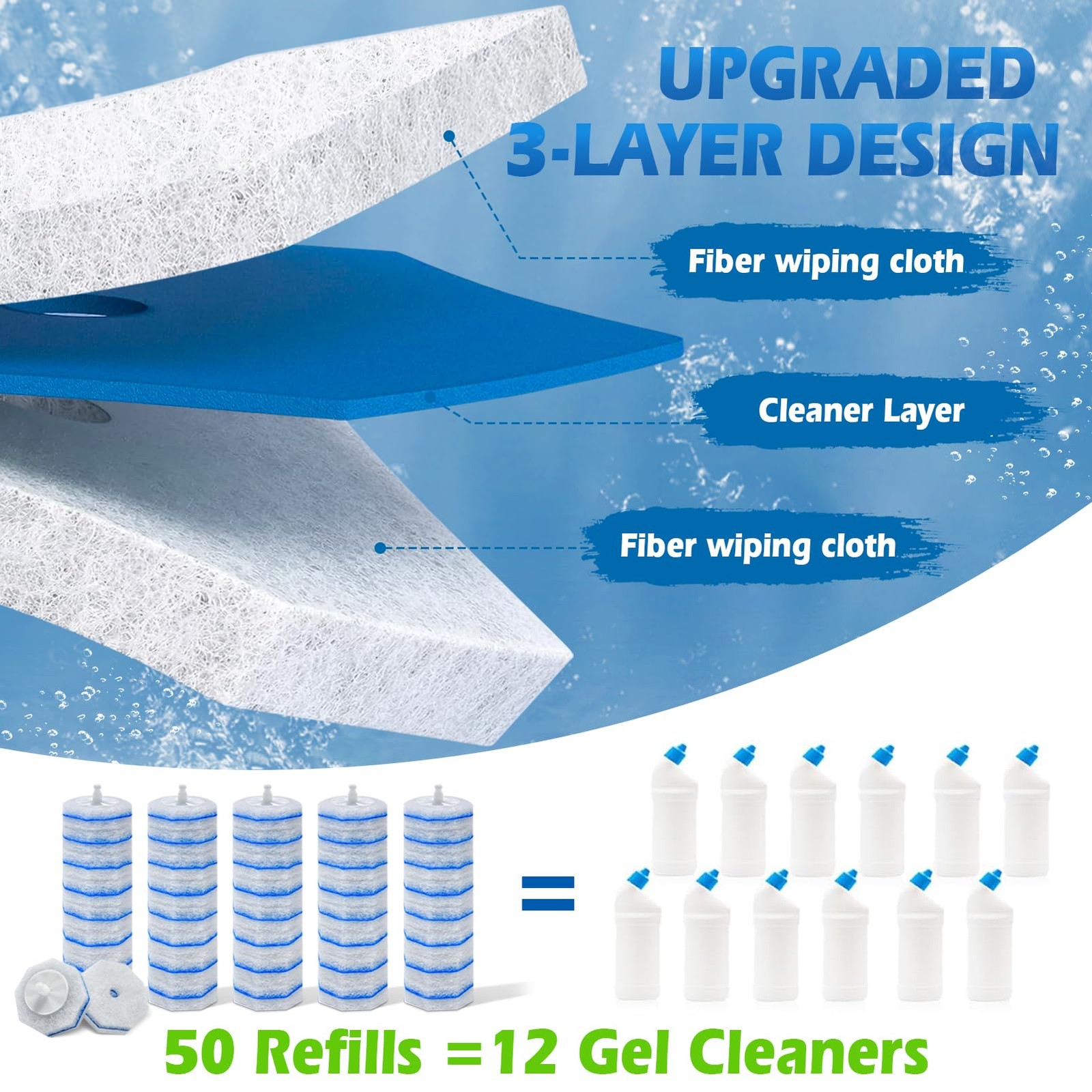 50 Count Disposable Wand Refills for Clorox, Upgraded Brush Heads With Most W…