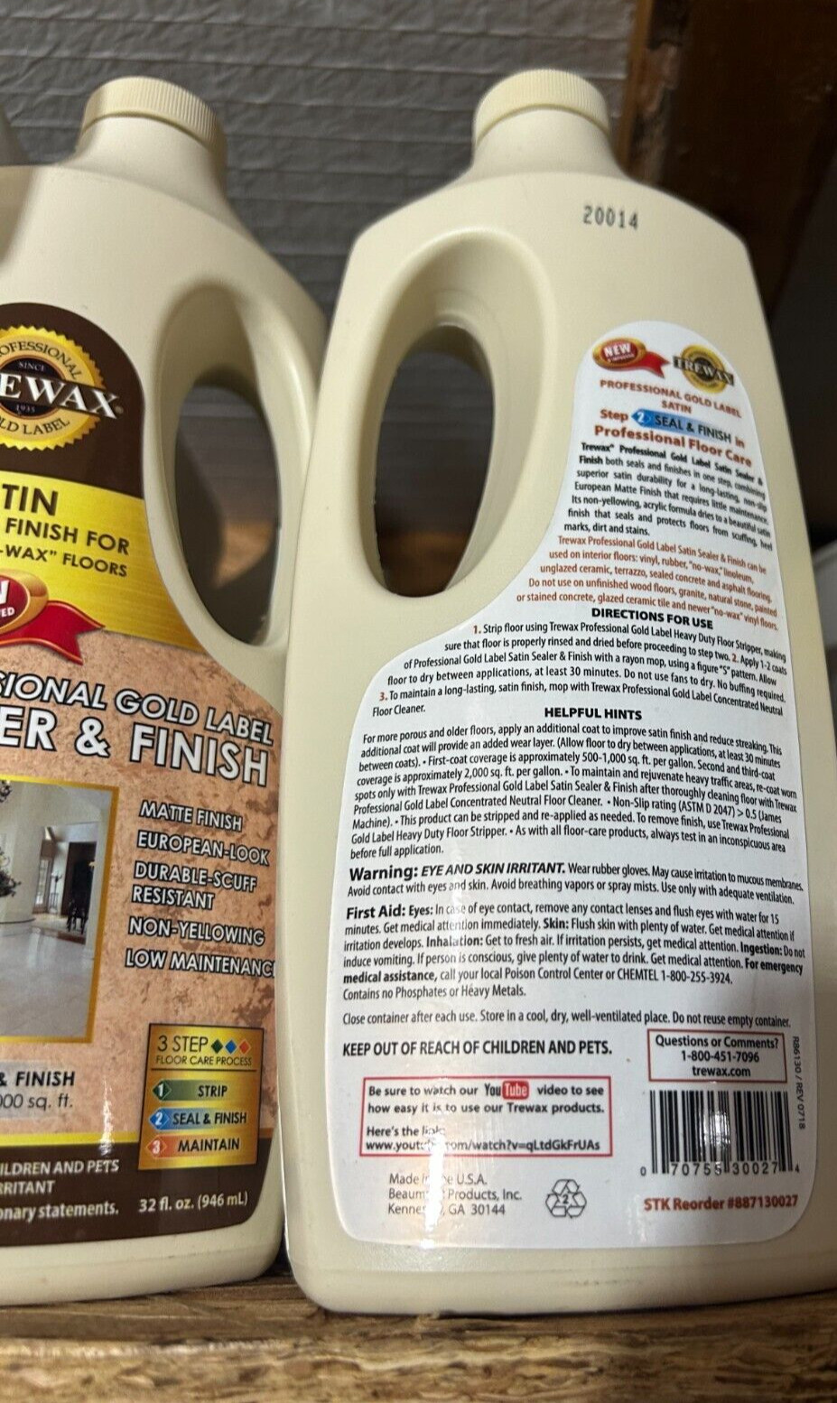 New 3-pack lot 32 oz Trewax Gold Label Satin Floor Sealer & Concentrated Cleaner