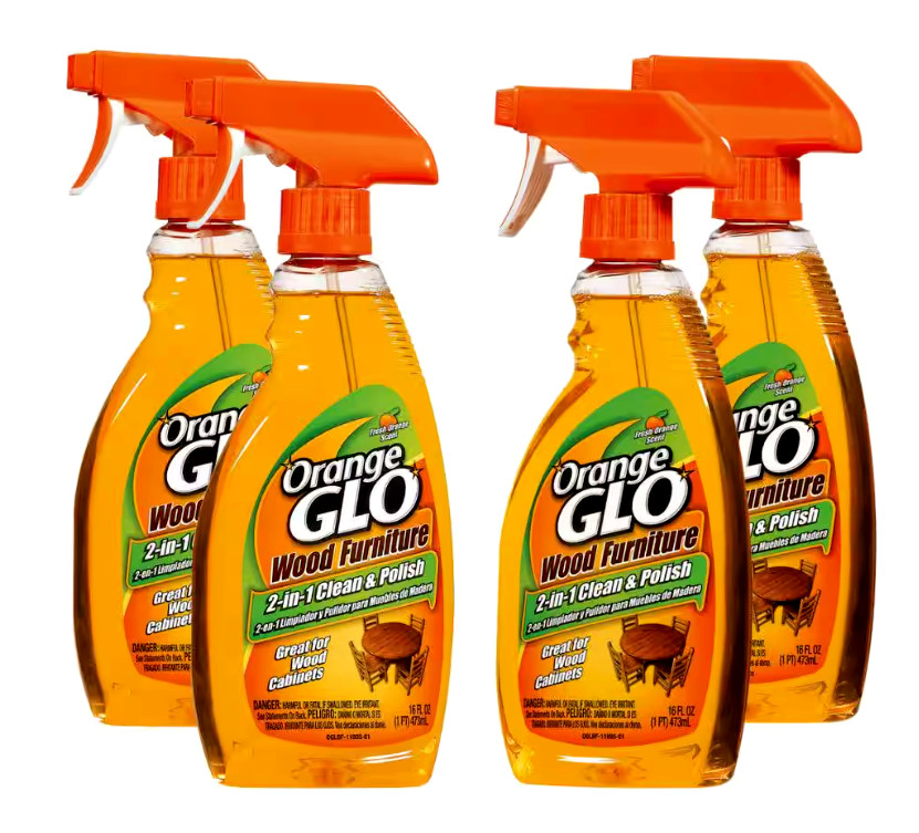 Orange GLO Wood Furniture 2-in-1 Clean & Polish Pure Valencia Orange Oil – 4 Pc.