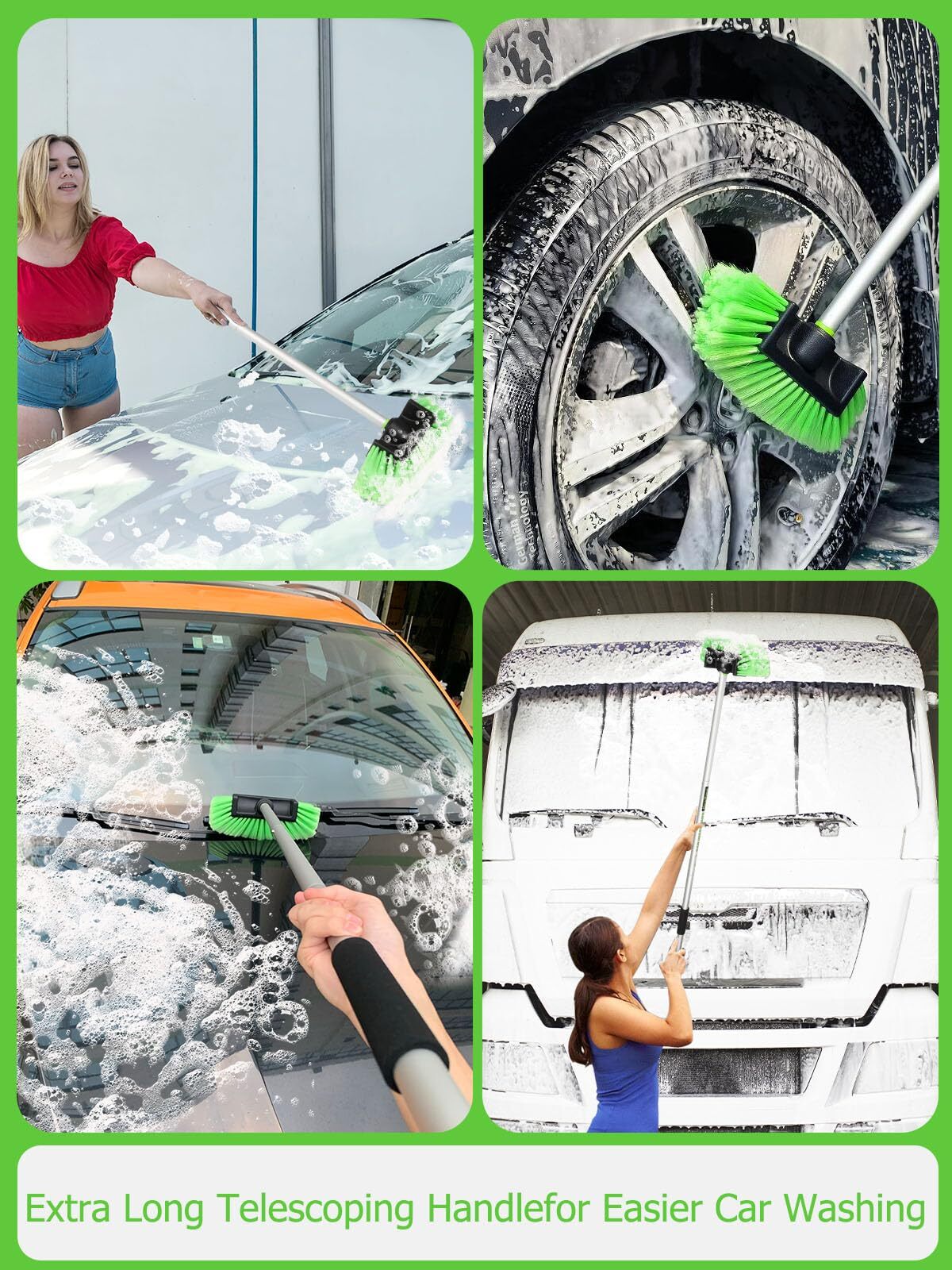 Long Handle Car Wash Brush Soft Bristles for SUV Truck Boat 60″