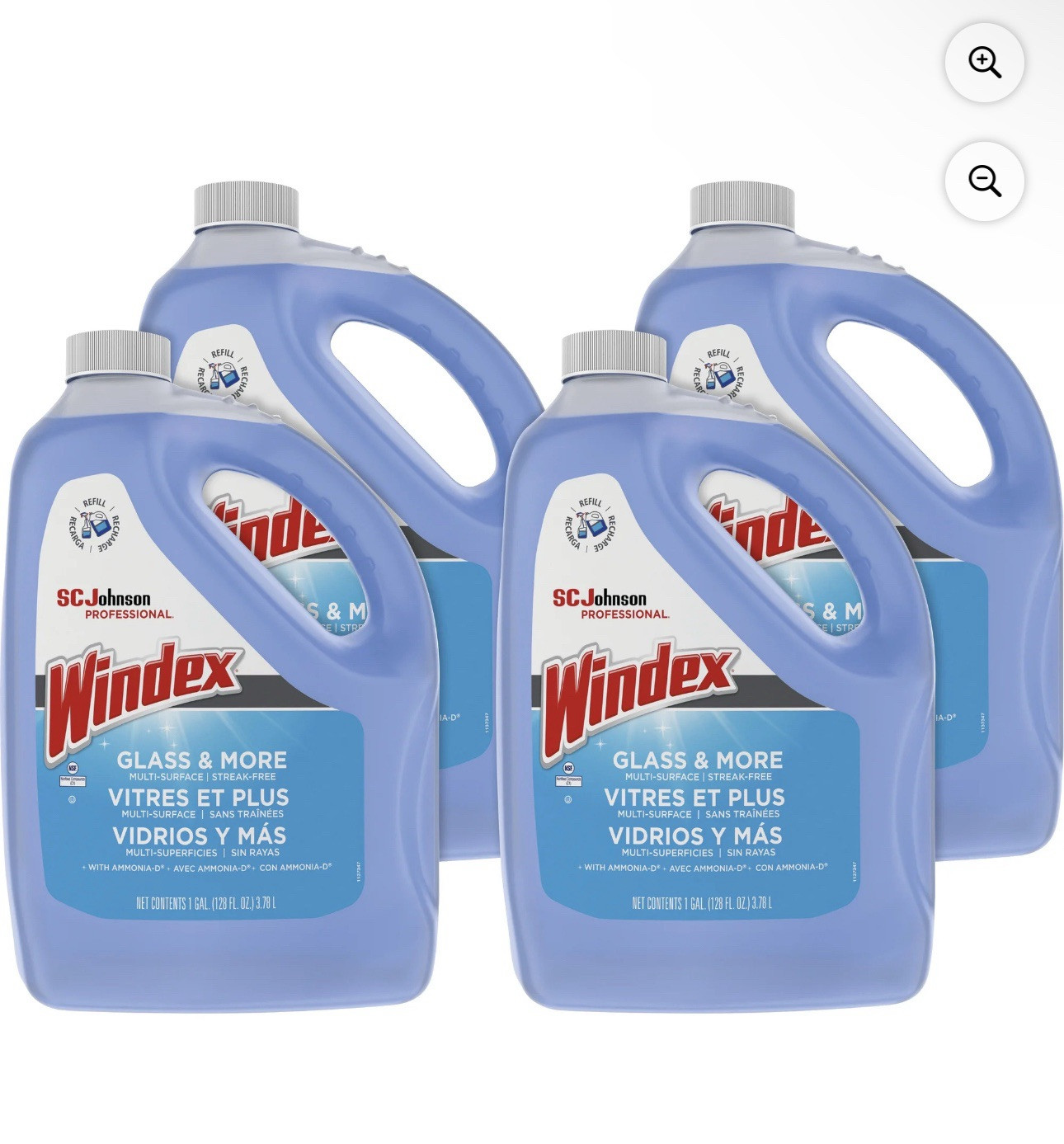 Windex Streak-Free Glass & Surface Cleaner 1 Gallon 128 oz Bottle Pack of 4