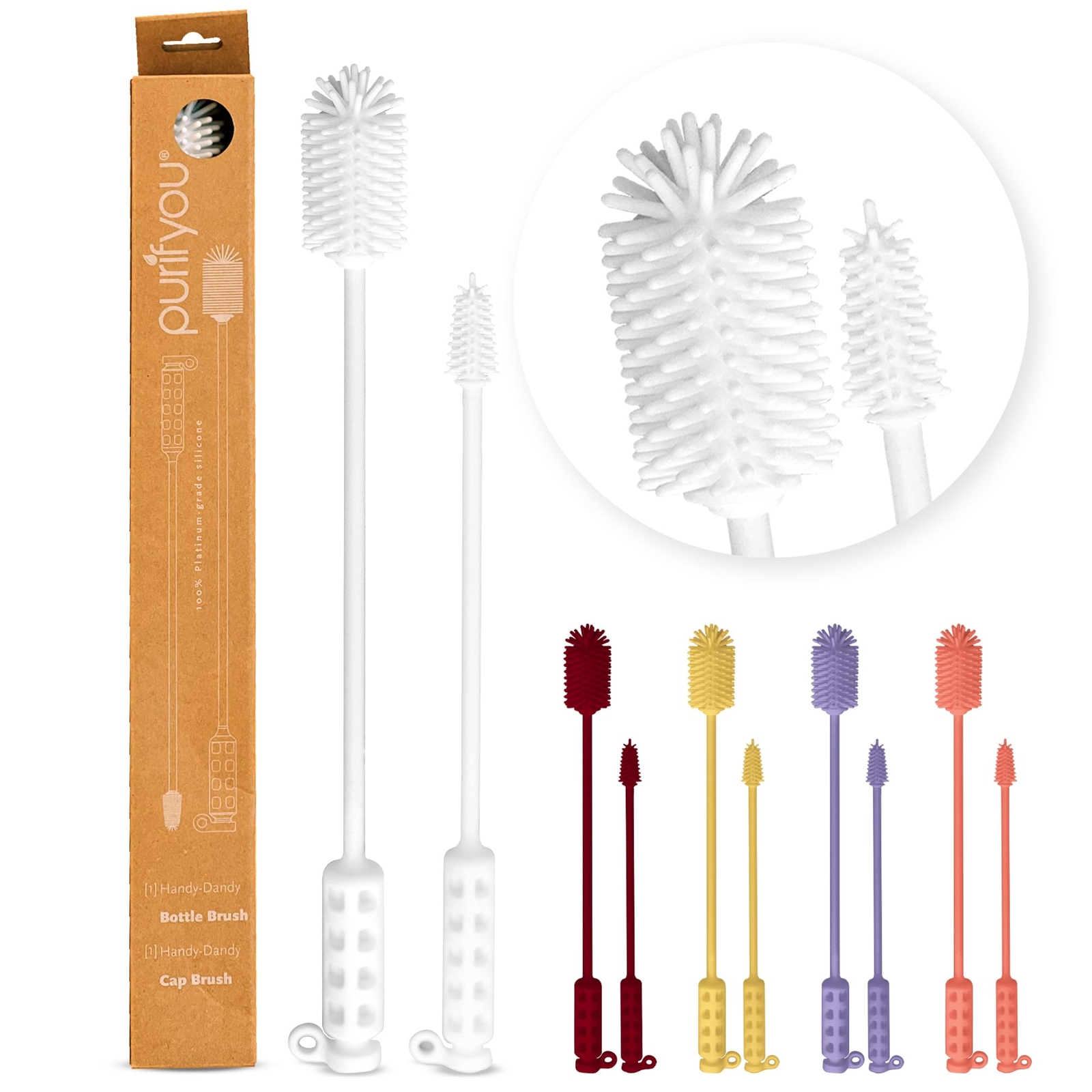 Silicone Water Bottle Cleaning Brush Set 16inch & 12inch Flexible Durable Silico