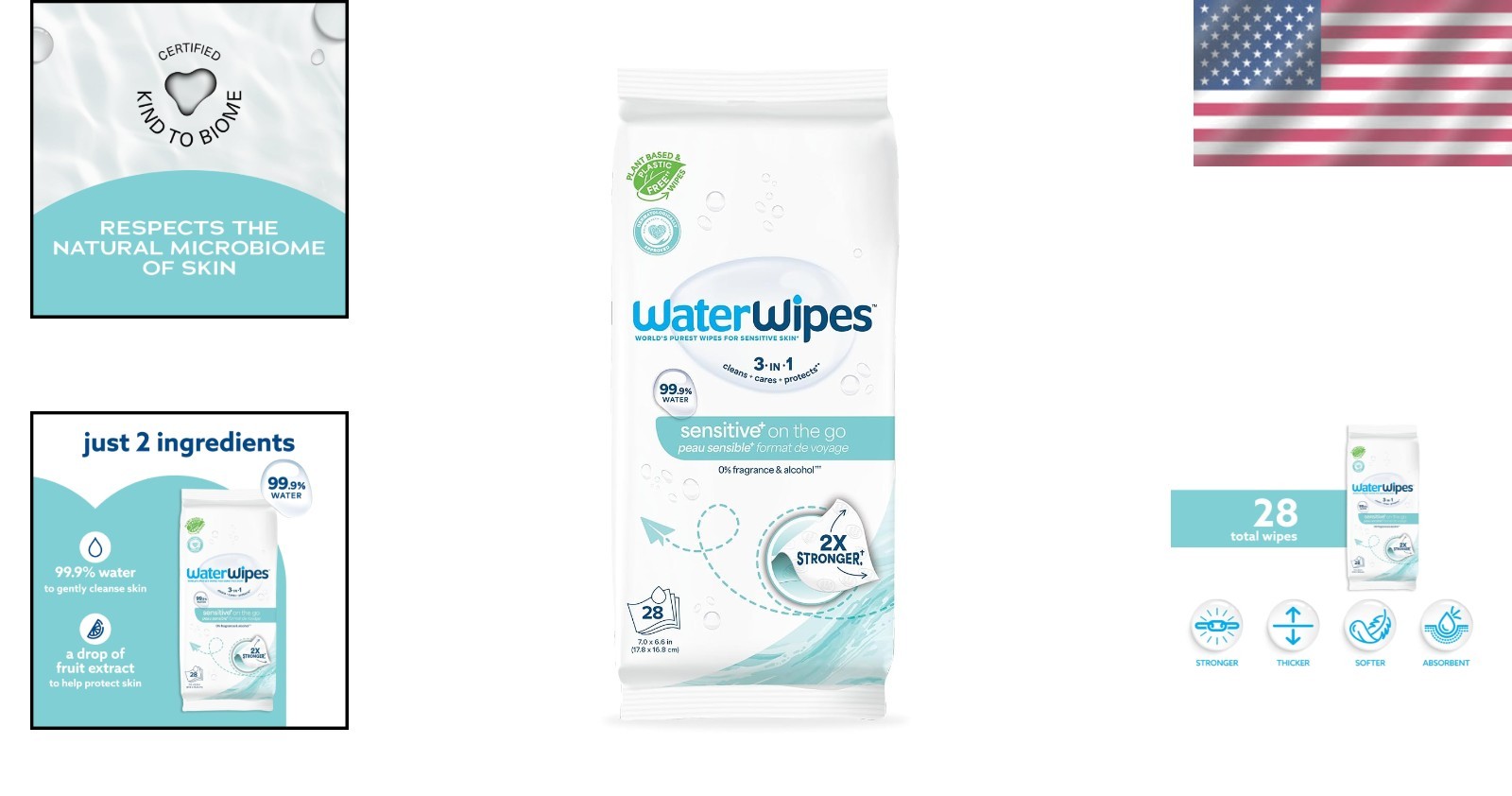 Sensitive+ Travel Size Unscented Wipes – 3-in-1 Solution for Sensitive Skin