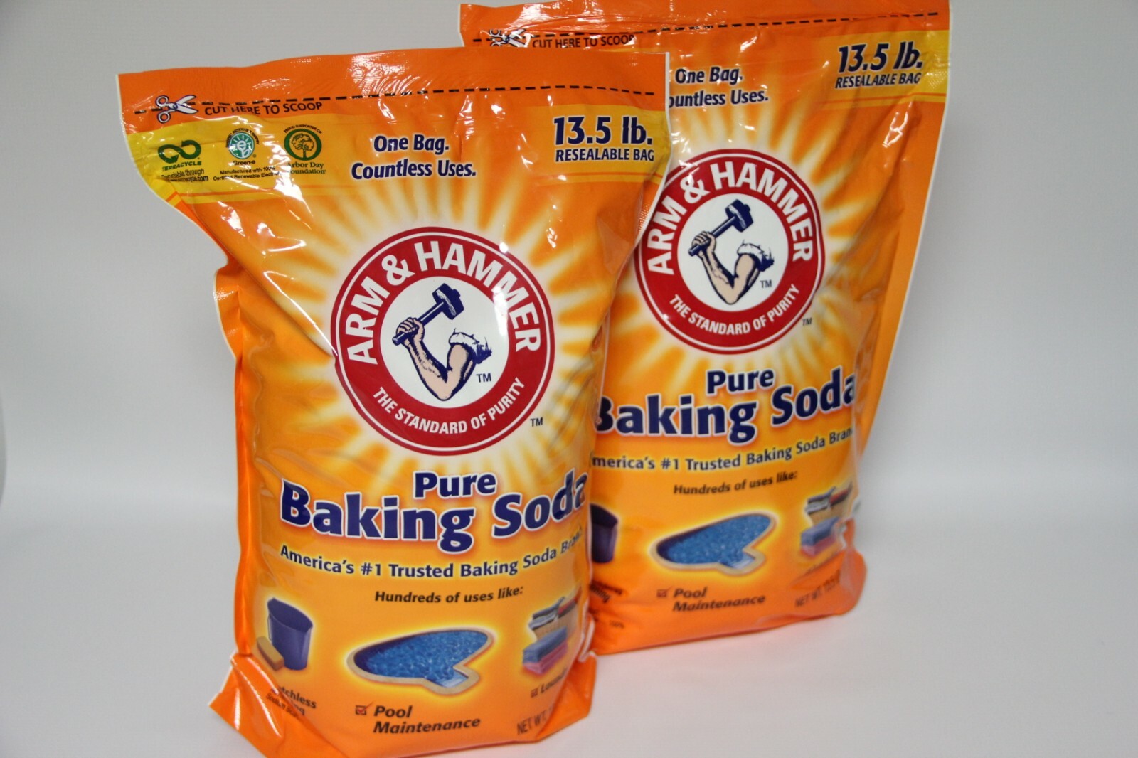 2x Arm & Hammer Pure Baking Soda 13.5 lb Resealable Baking Cleaning Clothes Pool