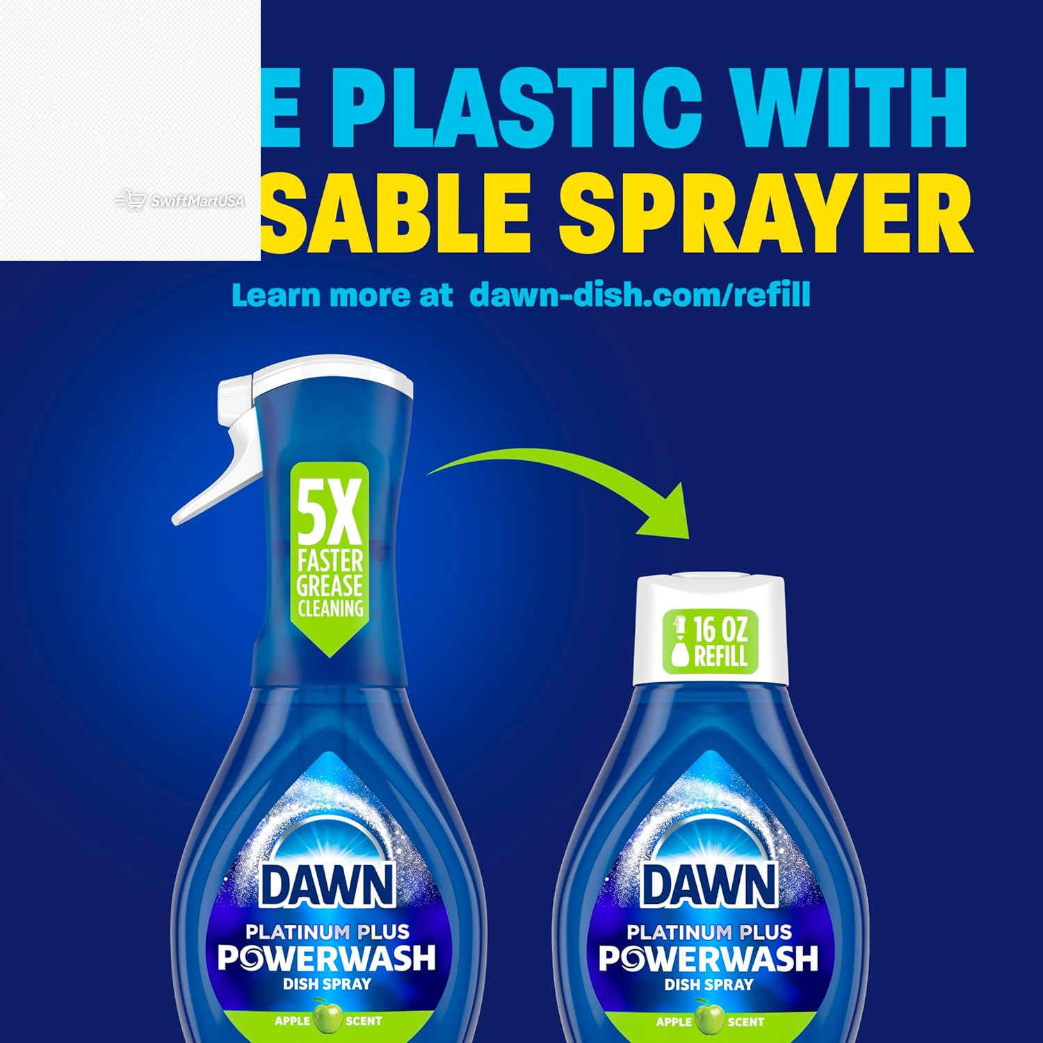 Platinum Powerwash Dish Spray, Dish Soap Cleaning Spray, Apple Scent Refill, Dis
