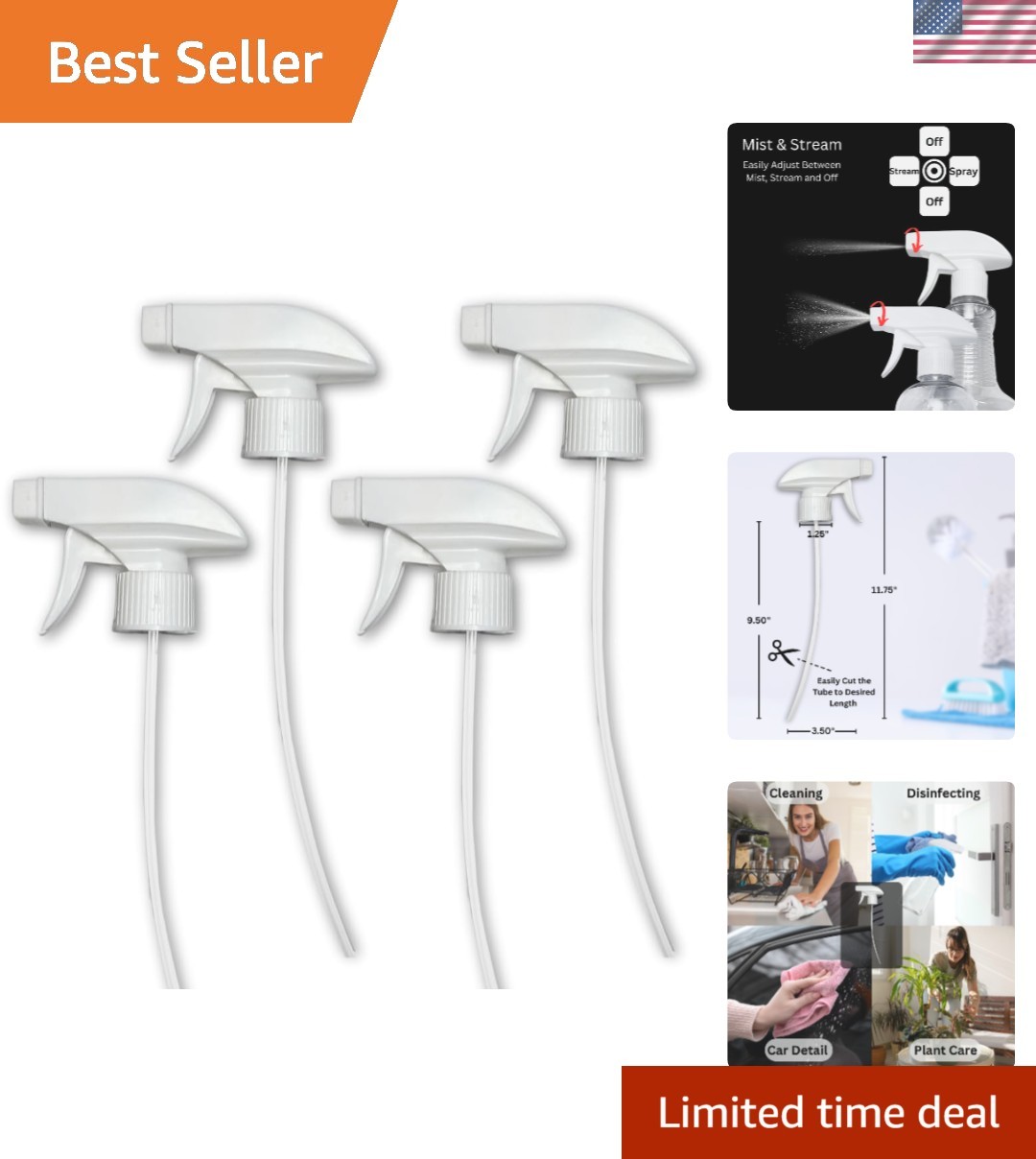 Leak-Proof Trigger Spray Nozzles – 4 Pack Adjustable for 8oz, 16oz, 32oz Bottles