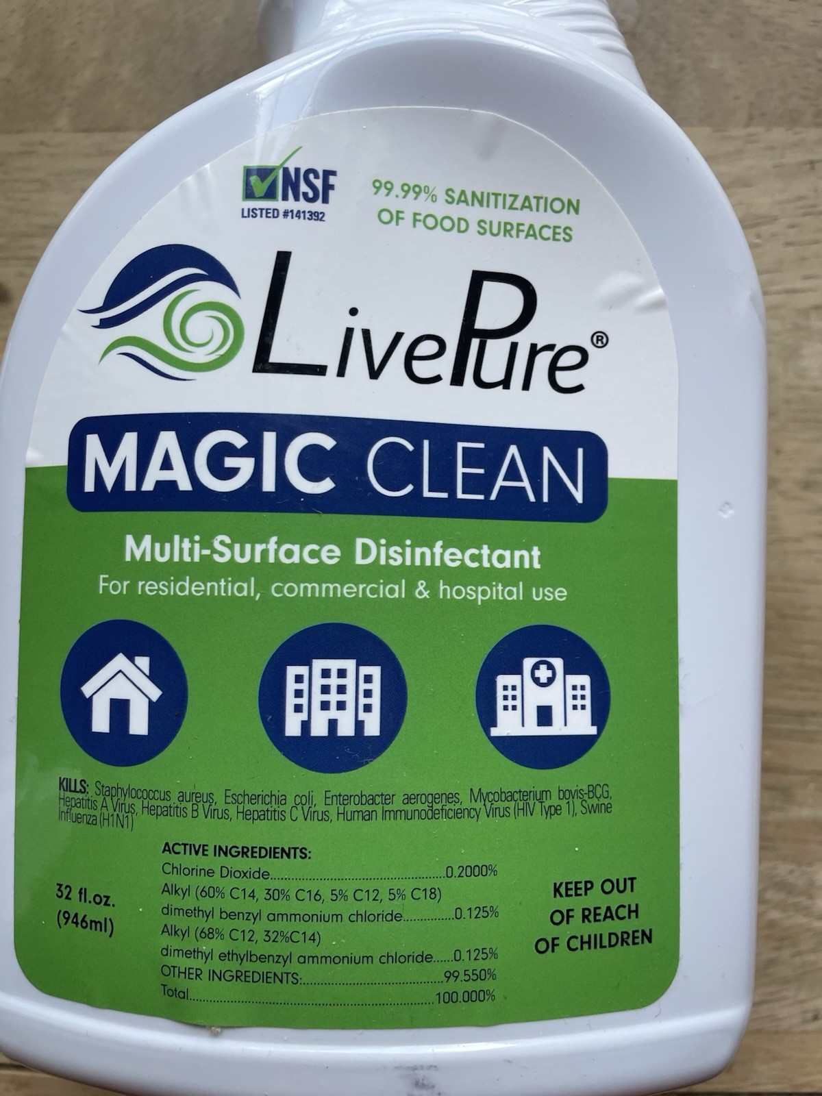 LivePure Magic Clean Multi Surface Cleaner Odor Eliminator 32 Oz “NO Sprayer”