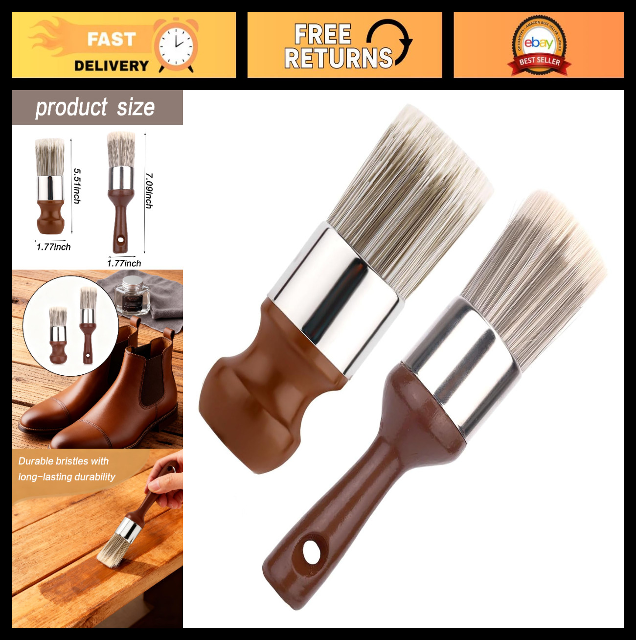 2pcs Ergonomic Salve Brush Set for Furniture, Leather & Wood Care – Soft Bristle
